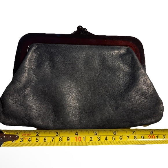 Vintage Style Small Charcoal Clutch Brown Lucite Kiss Lock Clasp Purse - Picture 2 of 5